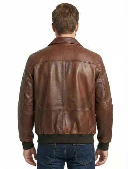 Men's Aviator A-2 Distress Brown Real Leather Jacket style - 420 — back view | Majestic Leather UK