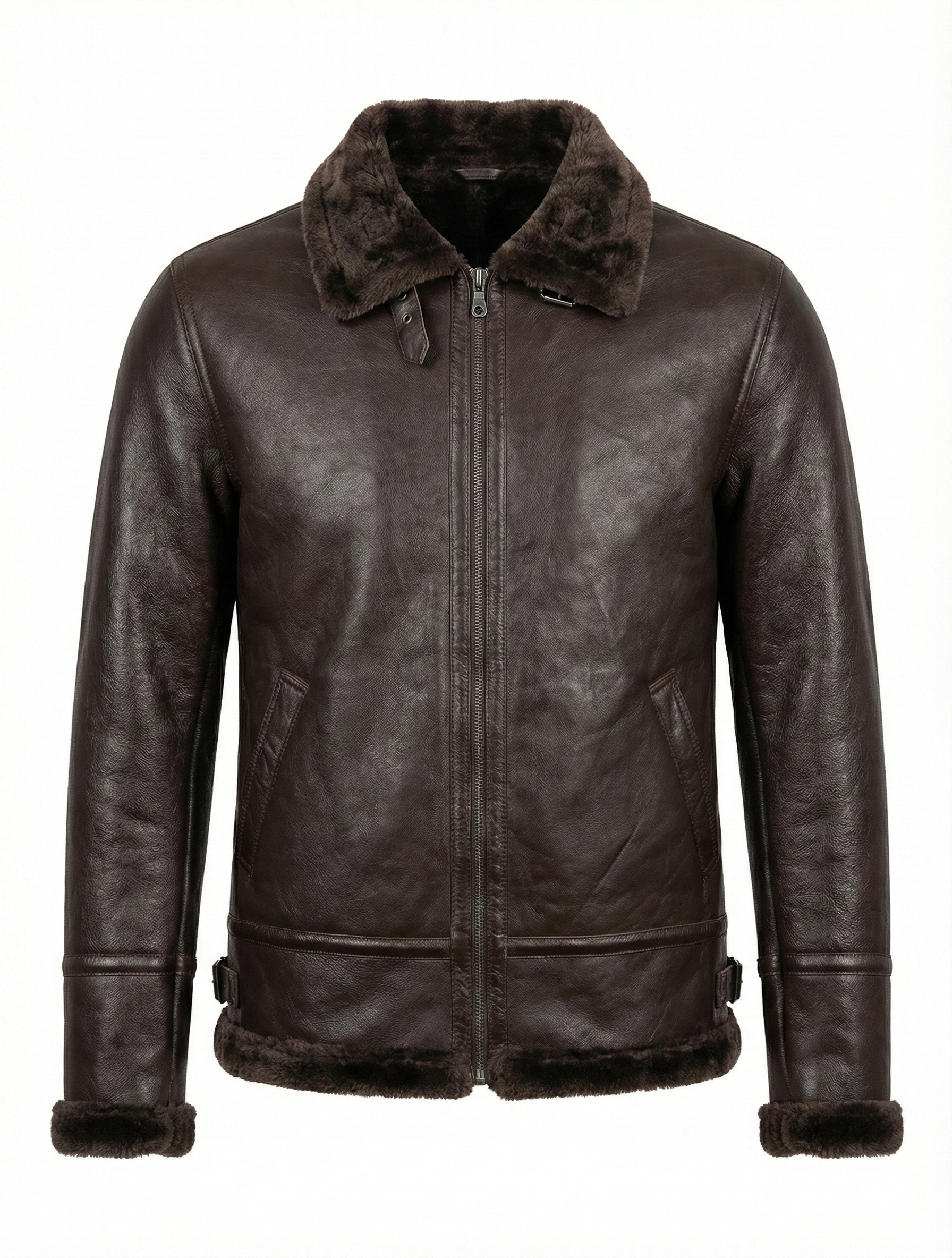 Men's Brown lambskin Leather with Synthetic Fur Lining Style-931 — back view | Majestic Leather UK