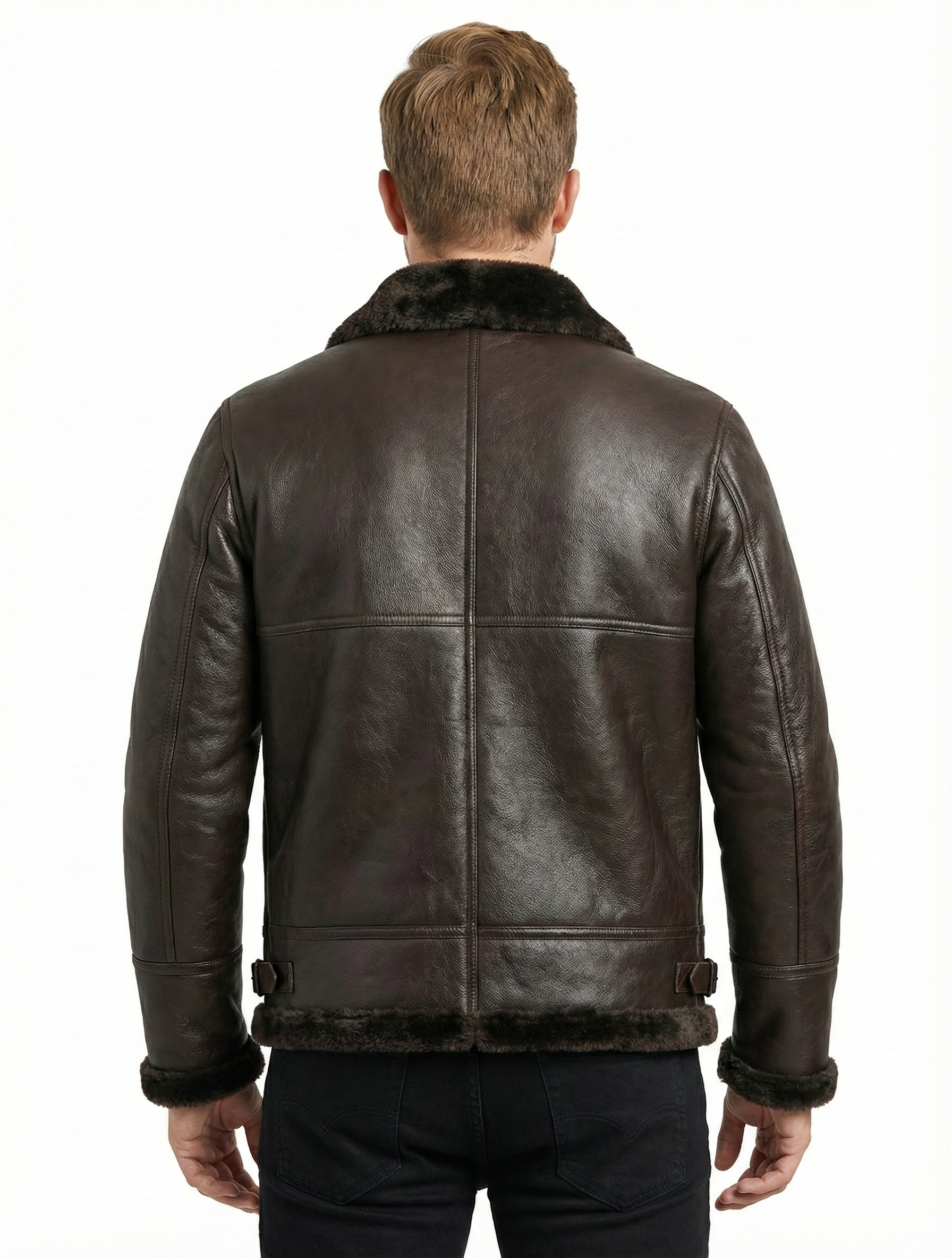 Men's Brown lambskin Leather with Synthetic Fur Lining Style-931 — side profile | Majestic Leather UK