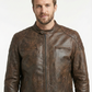 BJS Biker Cafe Racer Vintage Brown Leather Jacket | Majestic Leather — front view | Majestic Leather UK