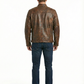 BJS Biker Cafe Racer Vintage Brown Leather Jacket | Majestic Leather — side profile | Majestic Leather UK