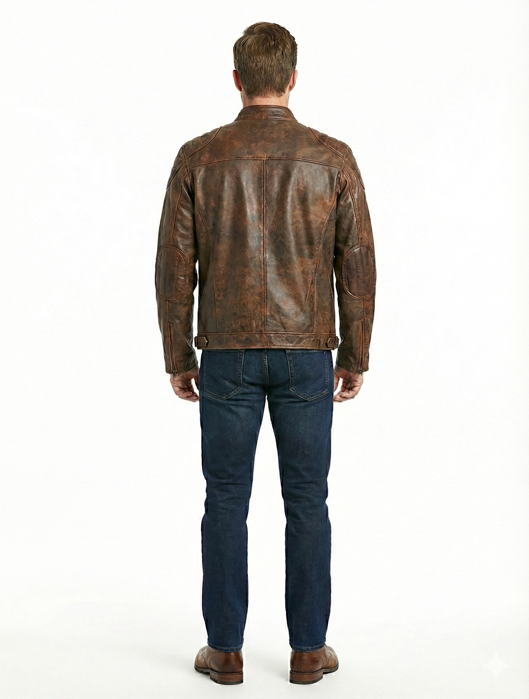 BJS Biker Cafe Racer Vintage Brown Leather Jacket | Majestic Leather — side profile | Majestic Leather UK