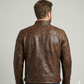 BJS Biker Cafe Racer Vintage Brown Leather Jacket | Majestic Leather — collar detail | Majestic Leather UK
