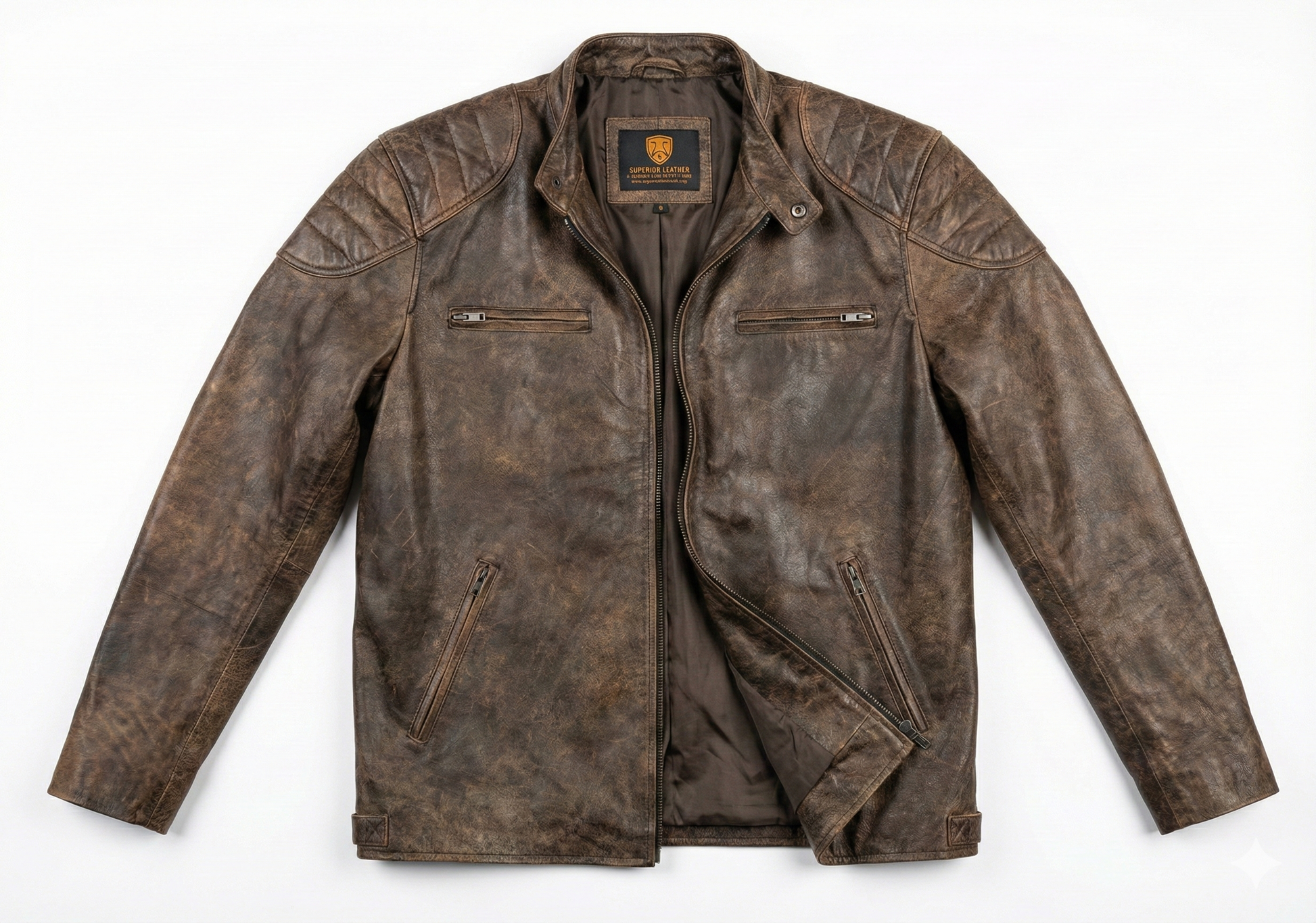BJS Biker Cafe Racer Vintage Brown Leather Jacket | Majestic Leather — interior lining | Majestic Leather UK