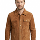 Men's Biker Suede Leather Tan Jacket | Majestic Leather — front view | Majestic Leather UK