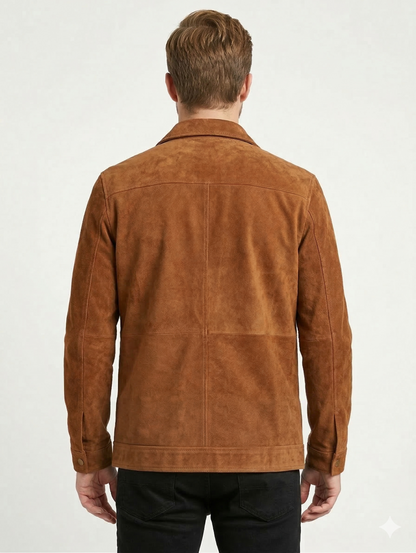 Men's Biker Suede Leather Tan Jacket | Majestic Leather — back view | Majestic Leather UK
