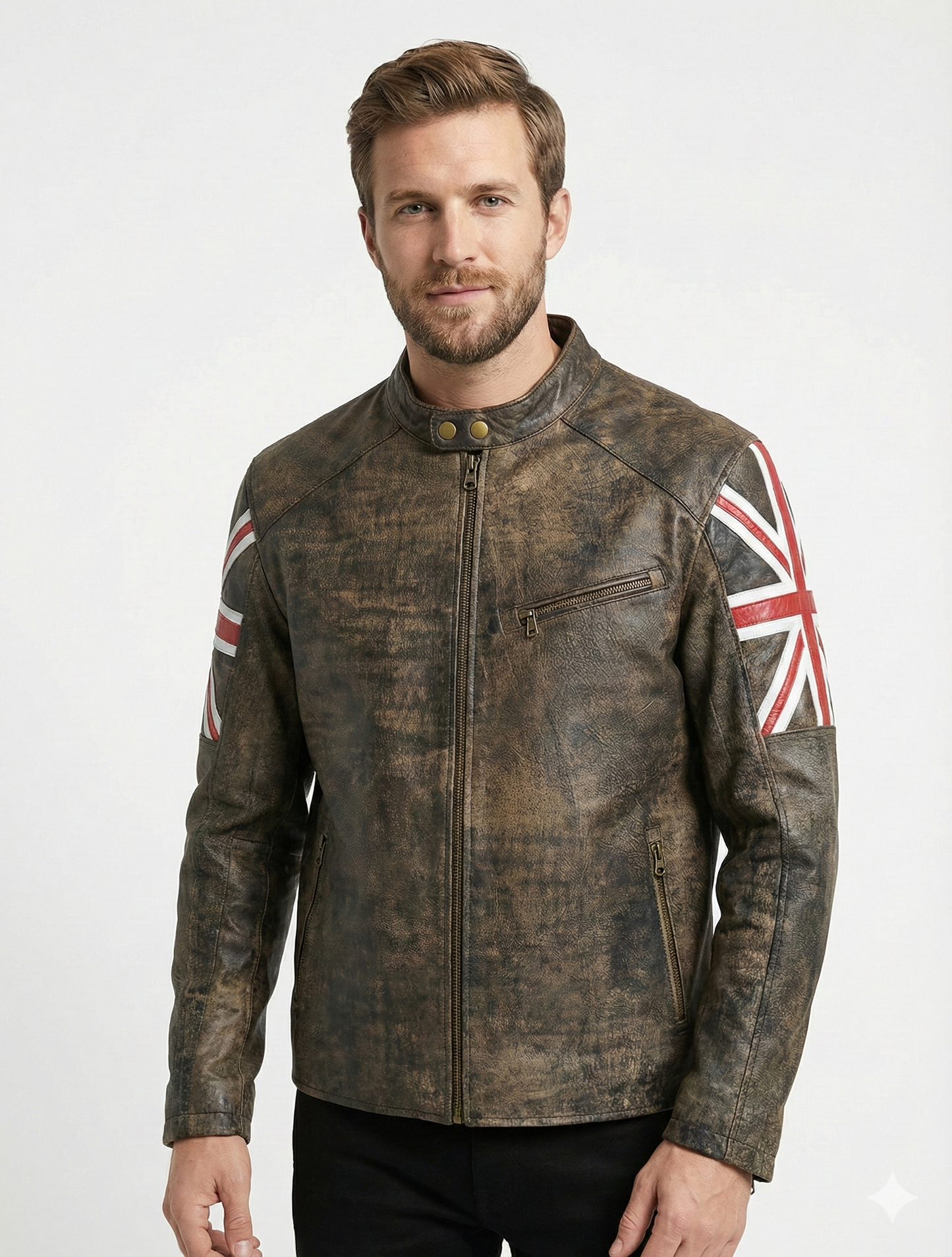 Biker Vintage Cafe Racer Distressed Black Leather Jacket Style - 974 — front view | Majestic Leather UK
