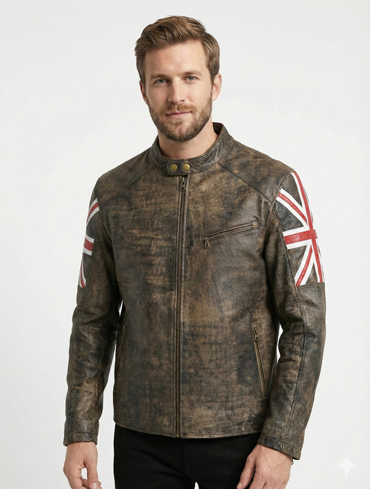 Biker Vintage Cafe Racer Distressed Black Leather Jacket Style - 974 — front view | Majestic Leather UK