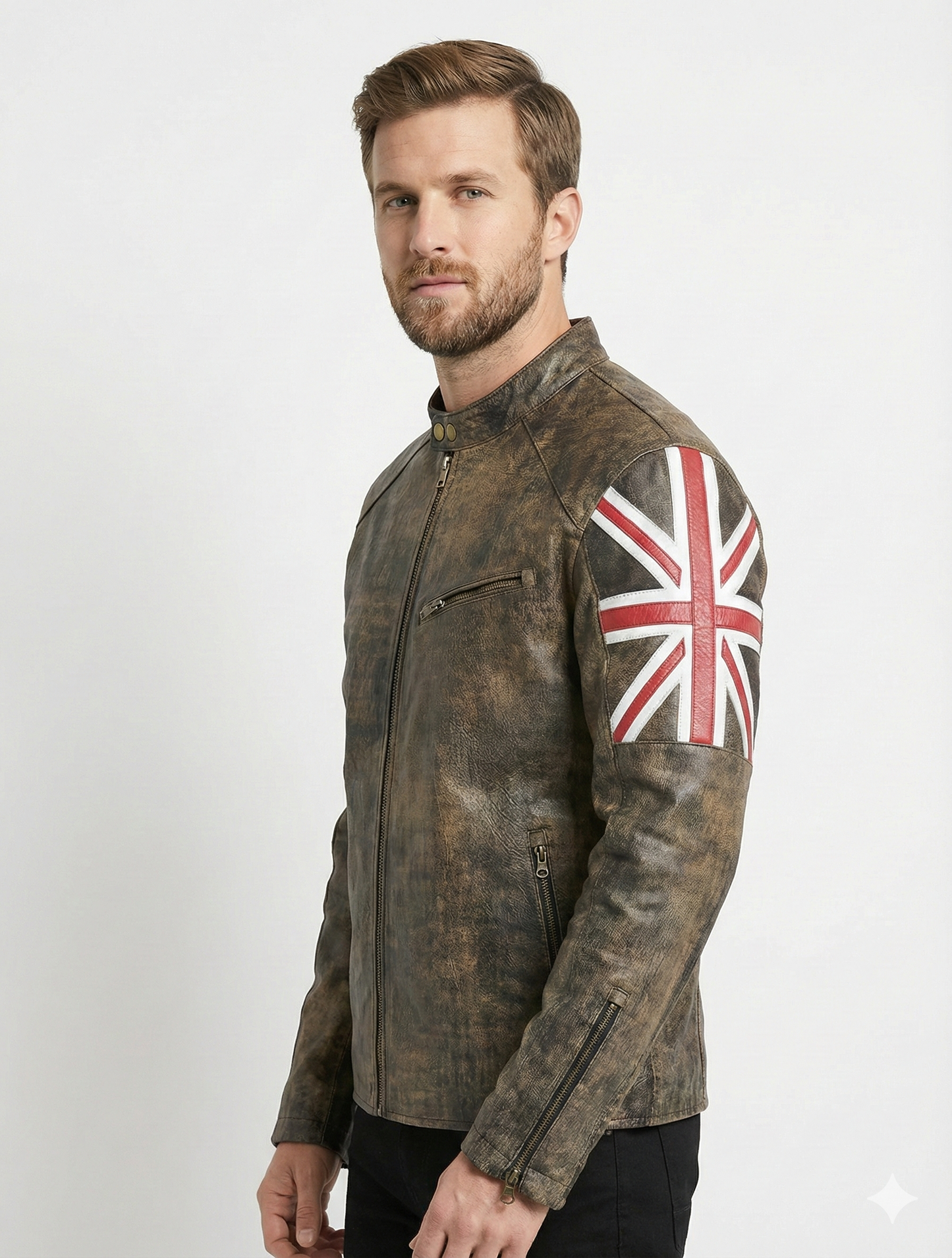 Biker Vintage Cafe Racer Distressed Black Leather Jacket Style - 974 — back view | Majestic Leather UK