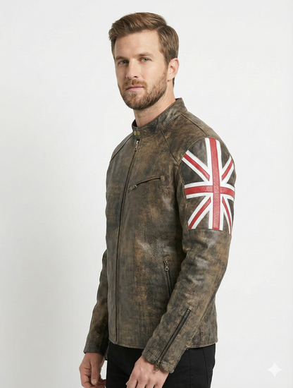 Biker Vintage Cafe Racer Distressed Black Leather Jacket Style - 974 — back view | Majestic Leather UK