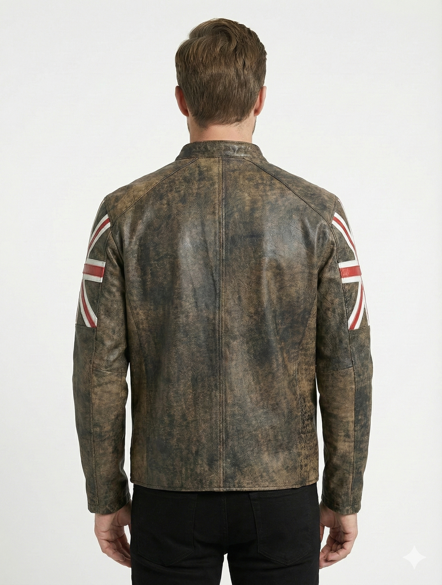 Biker Vintage Cafe Racer Distressed Black Leather Jacket Style - 974 — side profile | Majestic Leather UK