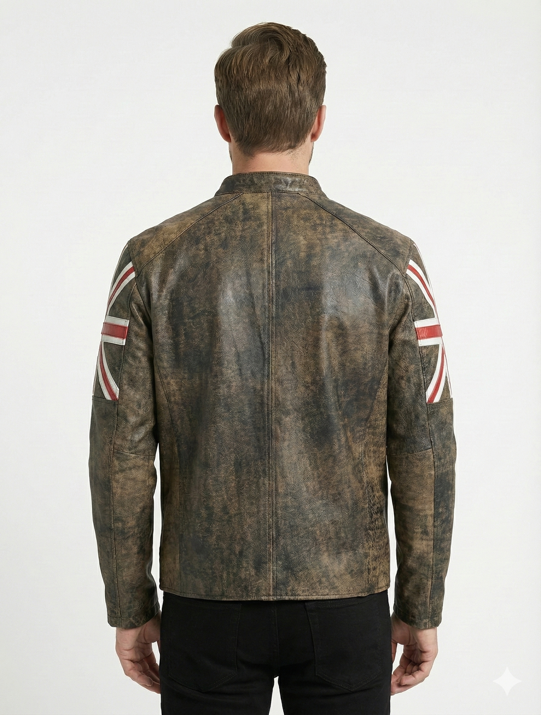 Biker Vintage Cafe Racer Distressed Black Leather Jacket Style - 974 — side profile | Majestic Leather UK