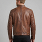Men's Cafe Racer Brown Biker Leather Jacket Style - 744 | Majestic Leather — side profile | Majestic Leather UK