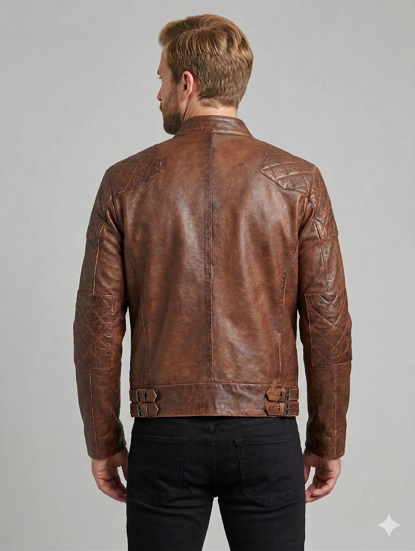 Men's Cafe Racer Brown Biker Leather Jacket Style - 744 | Majestic Leather — side profile | Majestic Leather UK