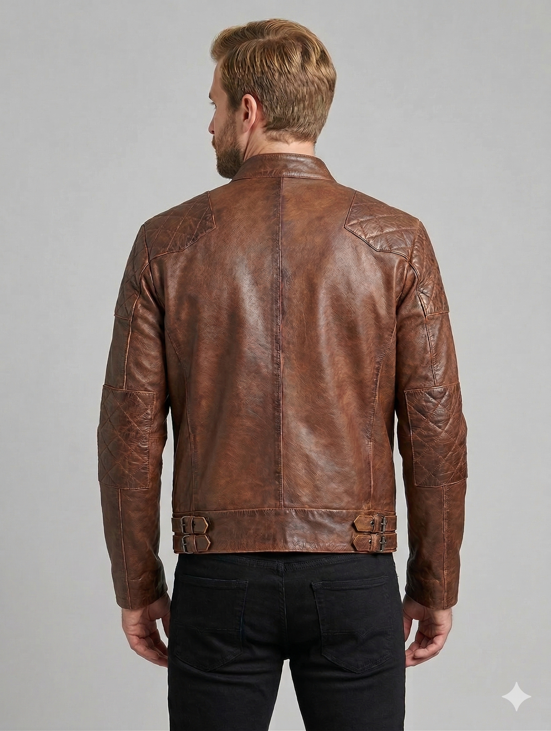 Men's Cafe Racer Brown Biker Leather Jacket Style - 744 | Majestic Leather — side profile | Majestic Leather UK