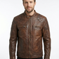 Men's Cafe Racer Brown Biker Leather Jacket Style - 744 | Majestic Leather — front view | Majestic Leather UK