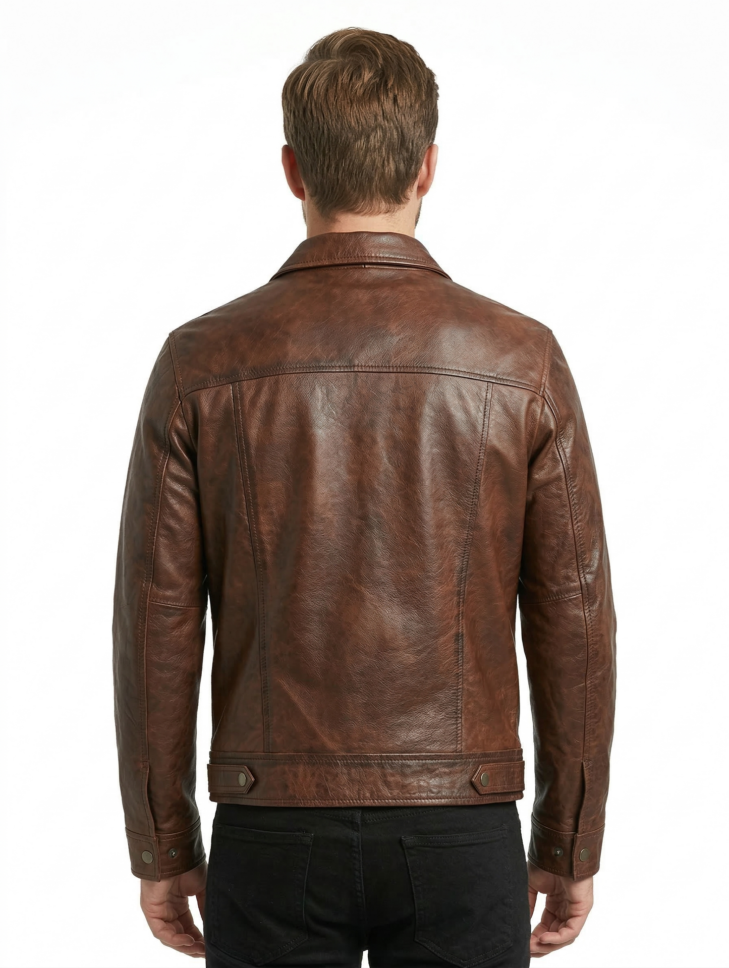 Men's Biker cafe racer Real Leather Jacket Style-450 | Majestic Leather — back view | Majestic Leather UK