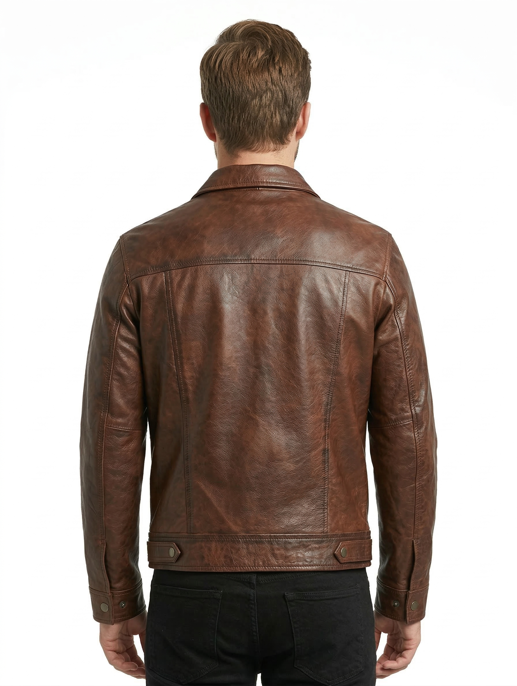 Men's Biker cafe racer Real Leather Jacket Style-450 | Majestic Leather — back view | Majestic Leather UK