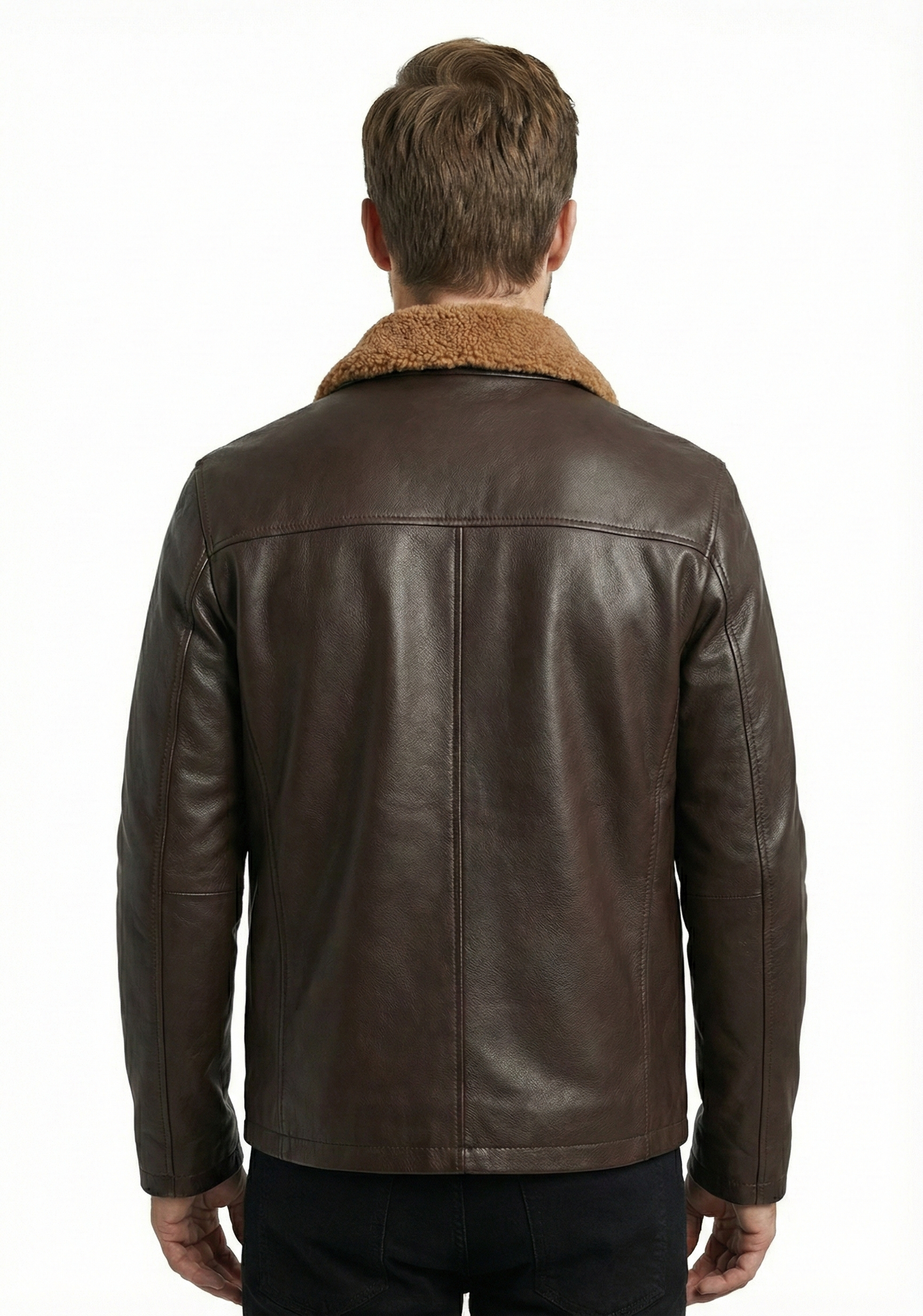 Men’s Real Leather Jacket Brown Lambskin Elegant-614 | Majestic Leather — collar detail | Majestic Leather UK