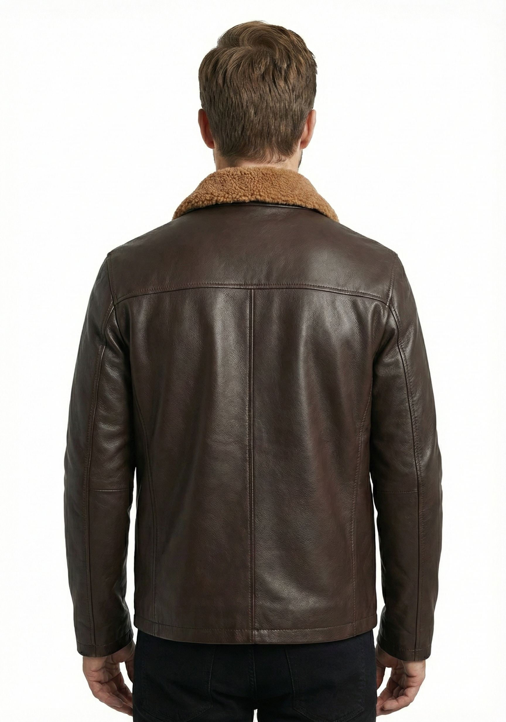 Men’s Real Leather Jacket Brown Lambskin Elegant-614 | Majestic Leather — collar detail | Majestic Leather UK
