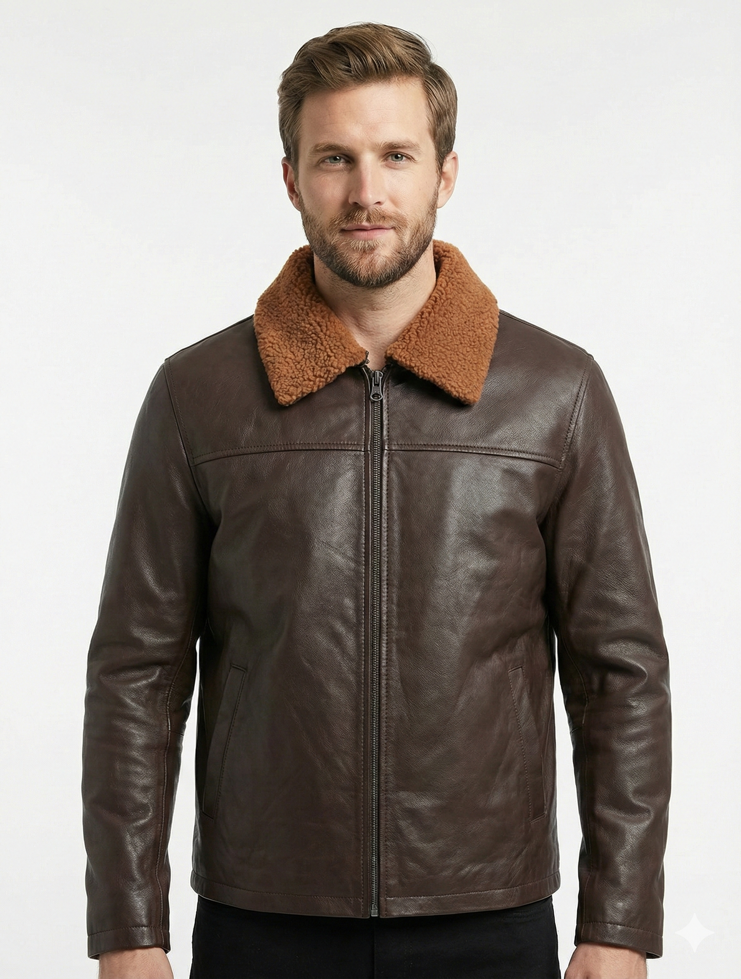 Men’s Real Leather Jacket Brown Lambskin Elegant-614 | Majestic Leather — side profile | Majestic Leather UK