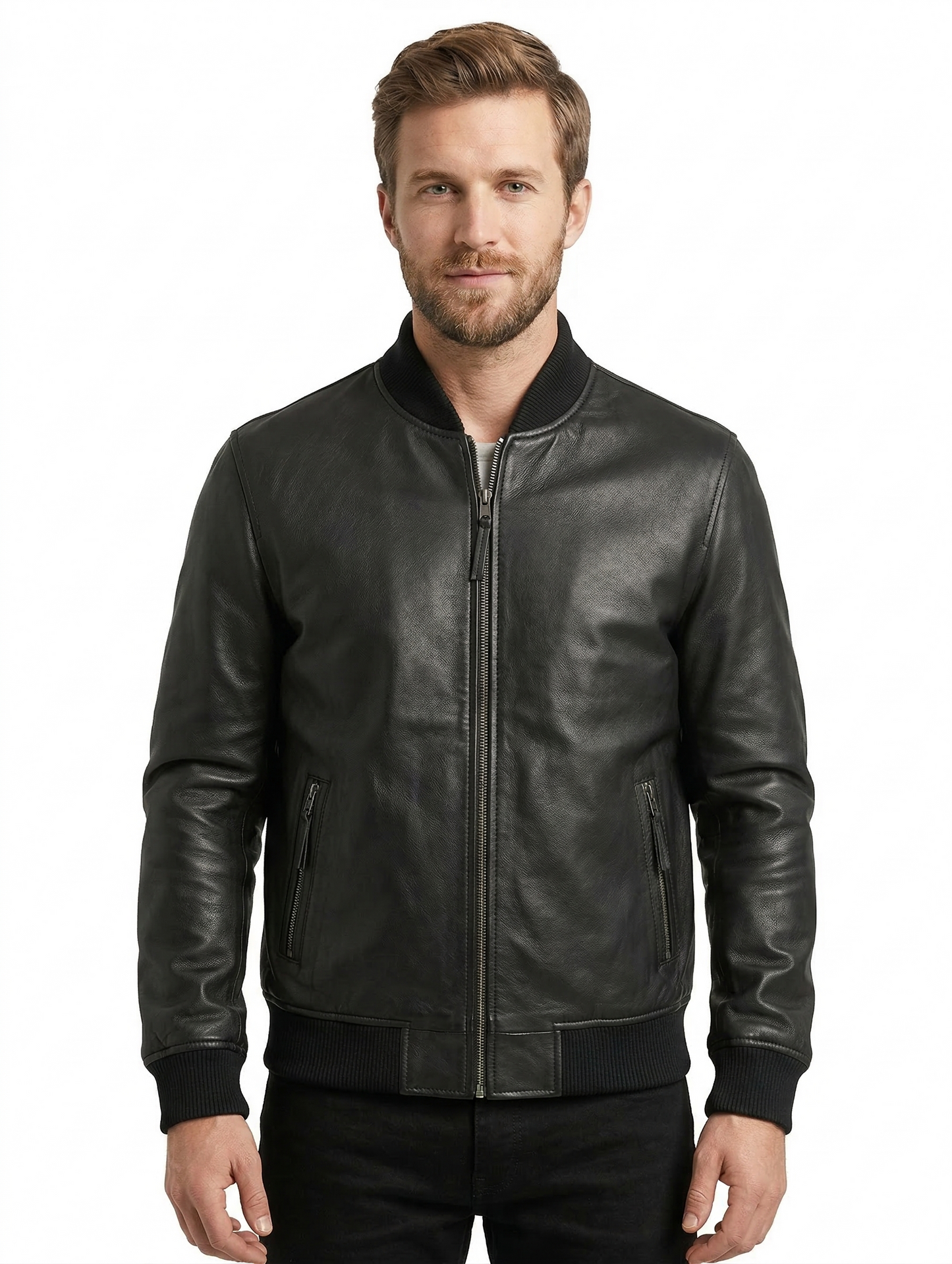 Men's Real Leather Bomber Jacket Style - 1070 | Majestic Leather — front view | Majestic Leather UK