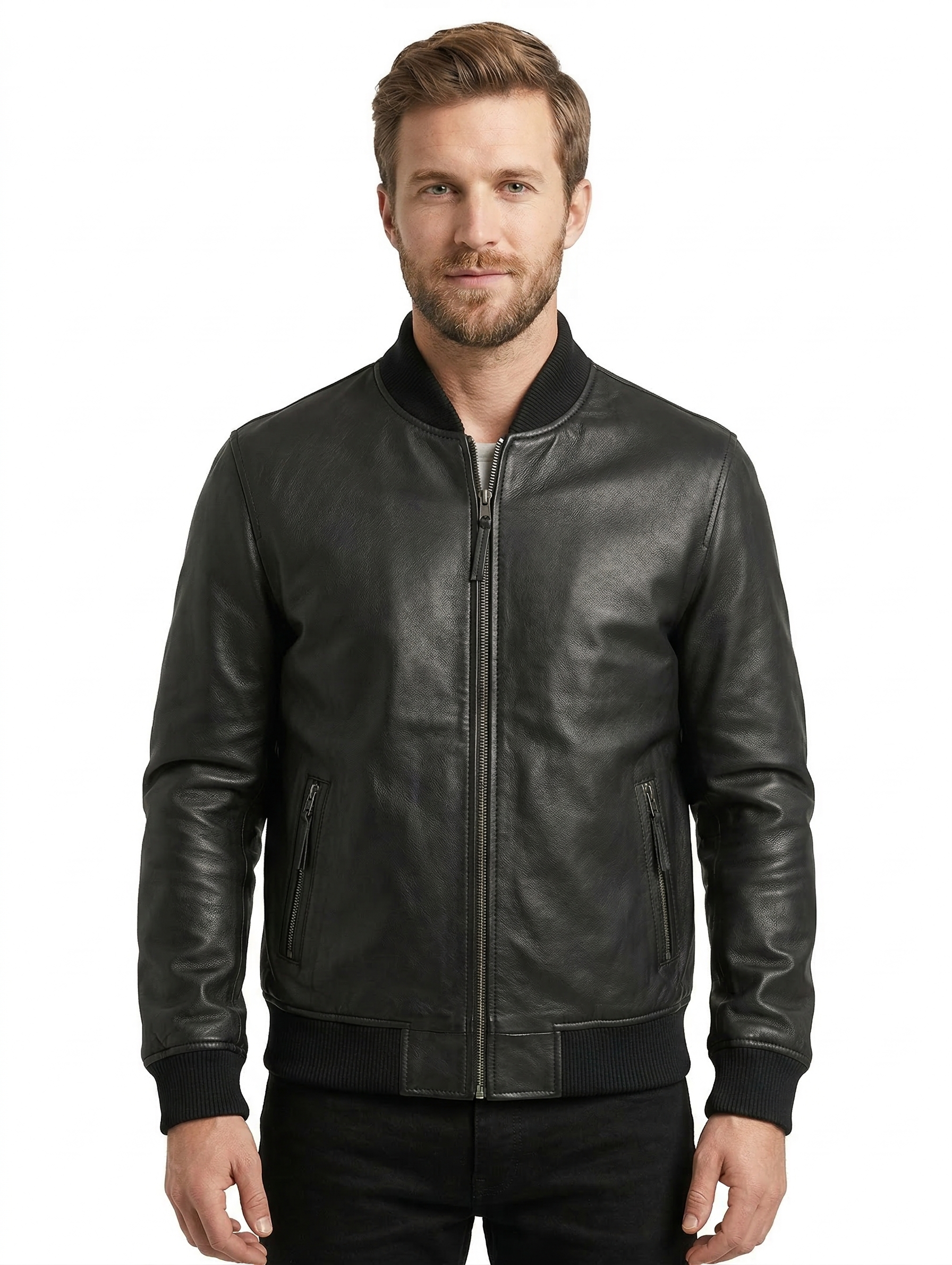 Men's Real Leather Bomber Jacket Style - 1070 | Majestic Leather — front view | Majestic Leather UK