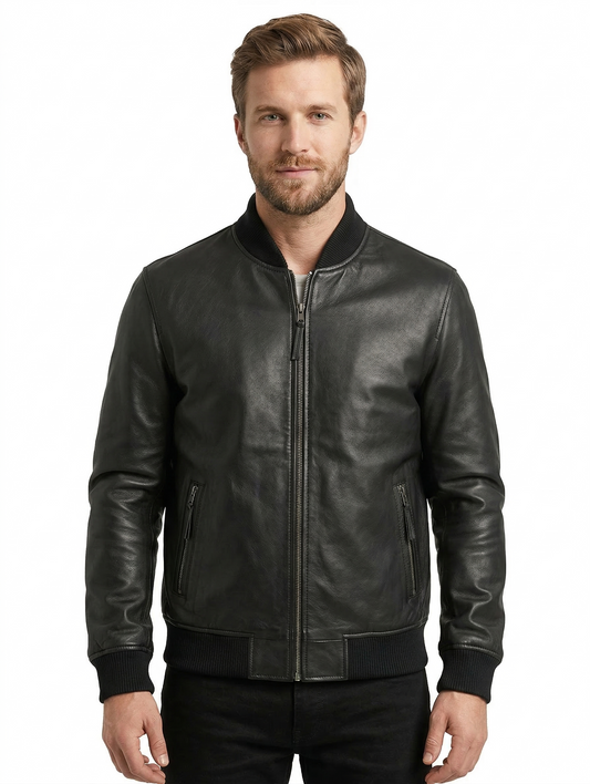 Men's Real Leather Bomber Jacket Style - 1070 | Majestic Leather — front view | Majestic Leather UK