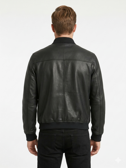 Men's Real Leather Bomber Jacket Style - 1070 | Majestic Leather — back view | Majestic Leather UK