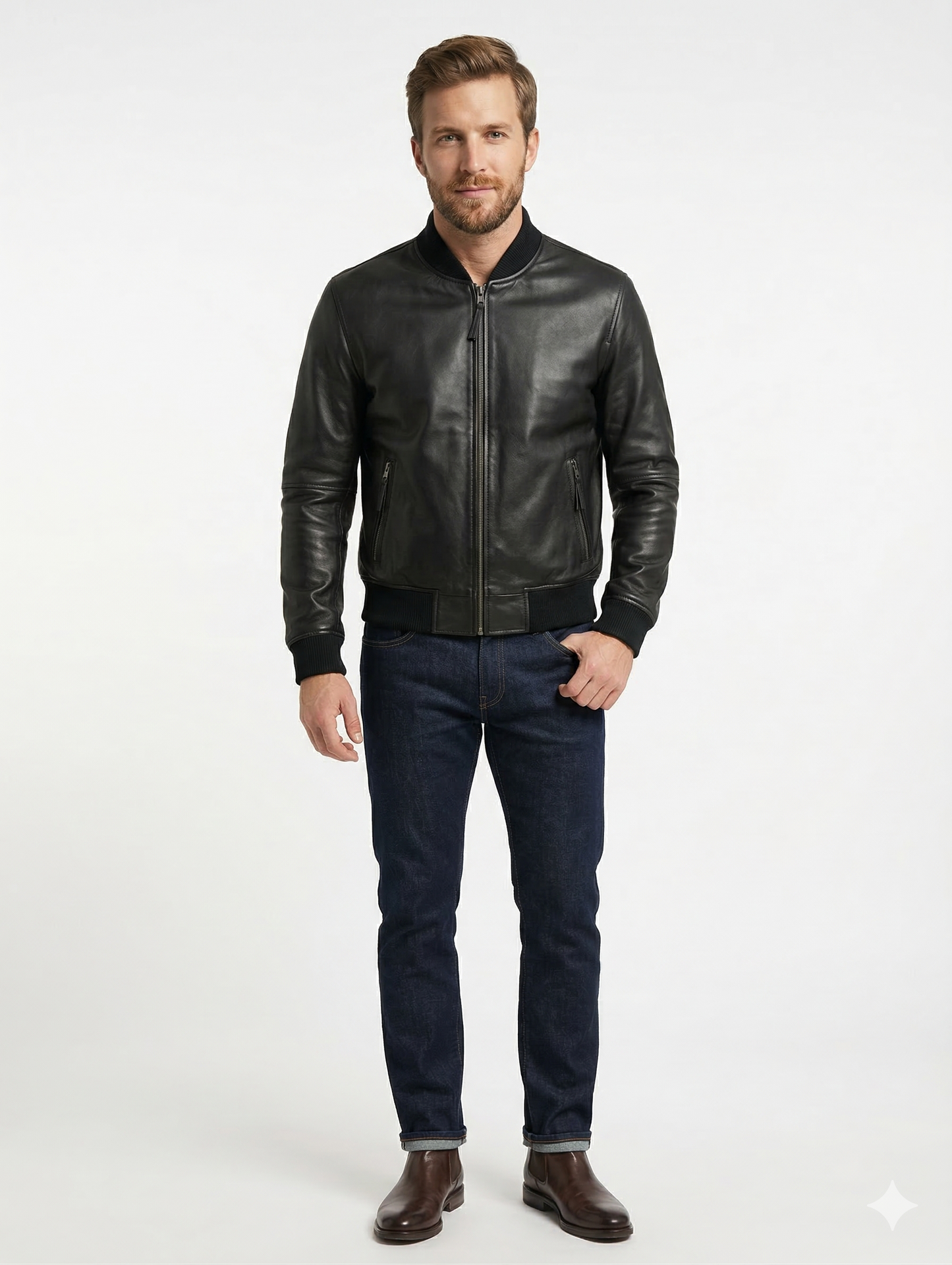 Men's Real Leather Bomber Jacket Style - 1070 | Majestic Leather — side profile | Majestic Leather UK