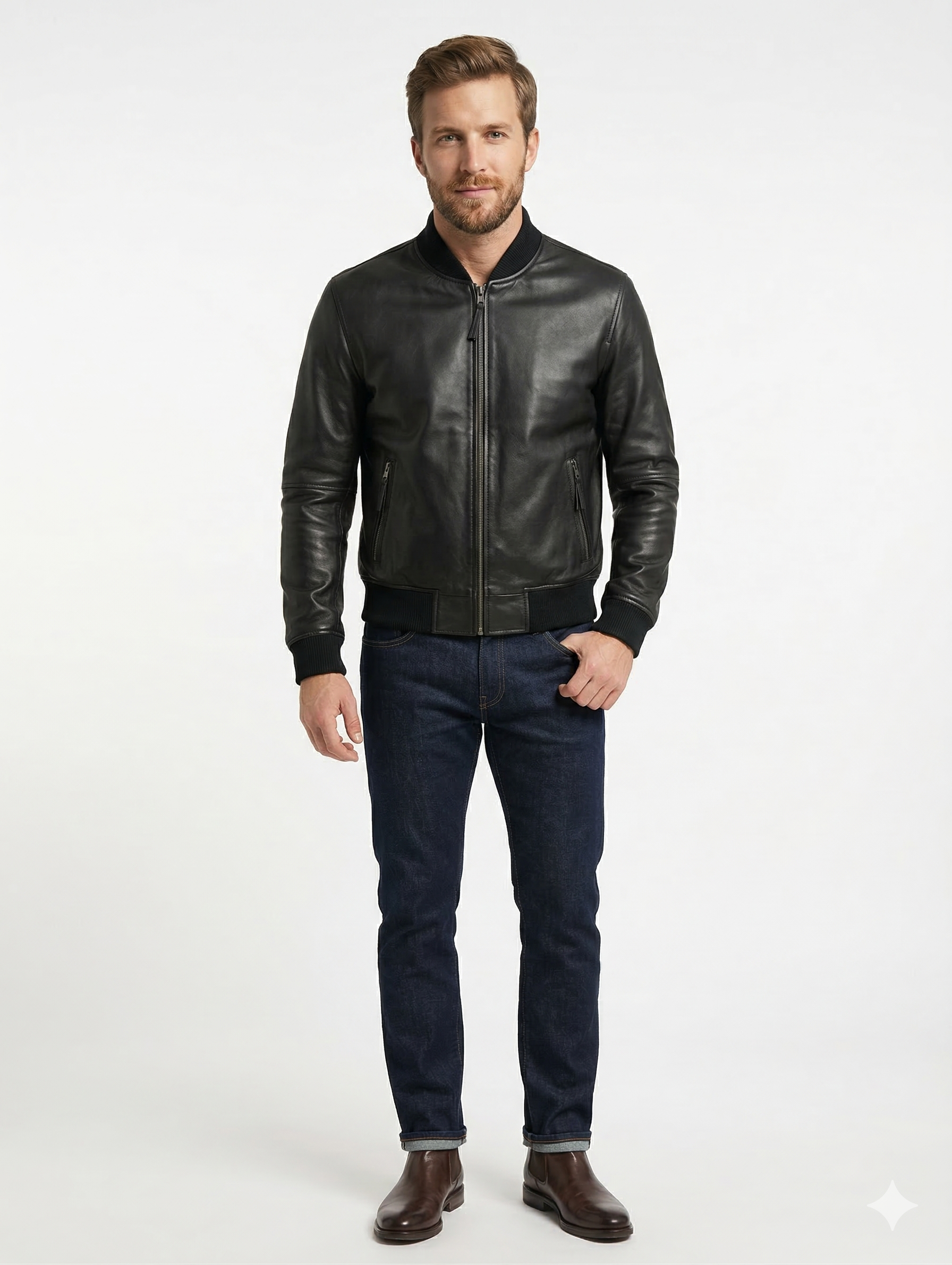 Men's Real Leather Bomber Jacket Style - 1070 | Majestic Leather — side profile | Majestic Leather UK