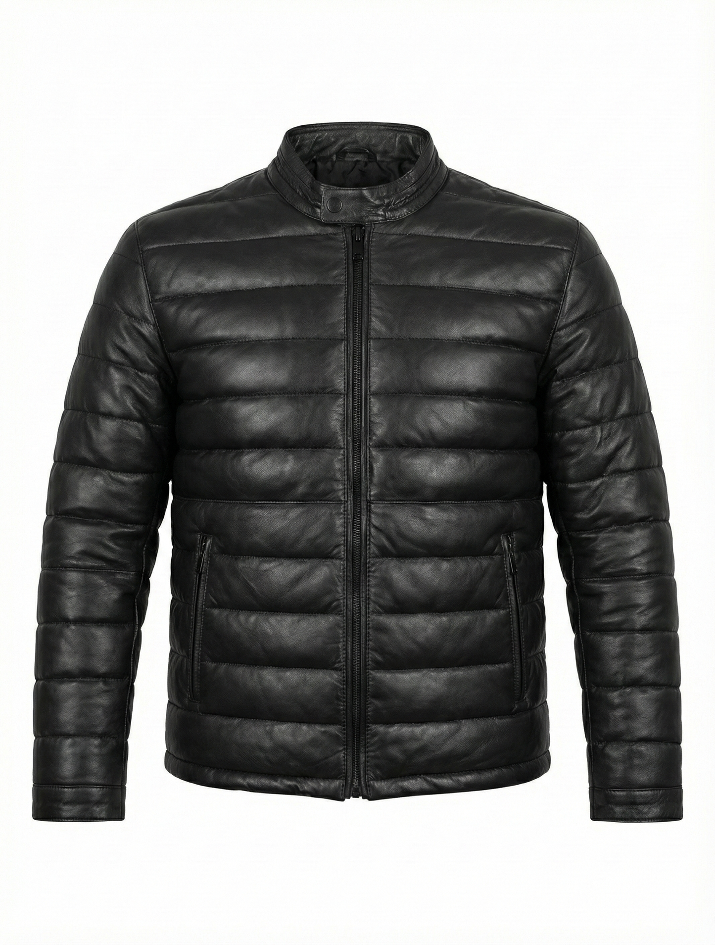 Real Leather Padded Puffer Quilted Winter Jacket FDU-1052 | Majestic Leather — front view | Majestic Leather UK