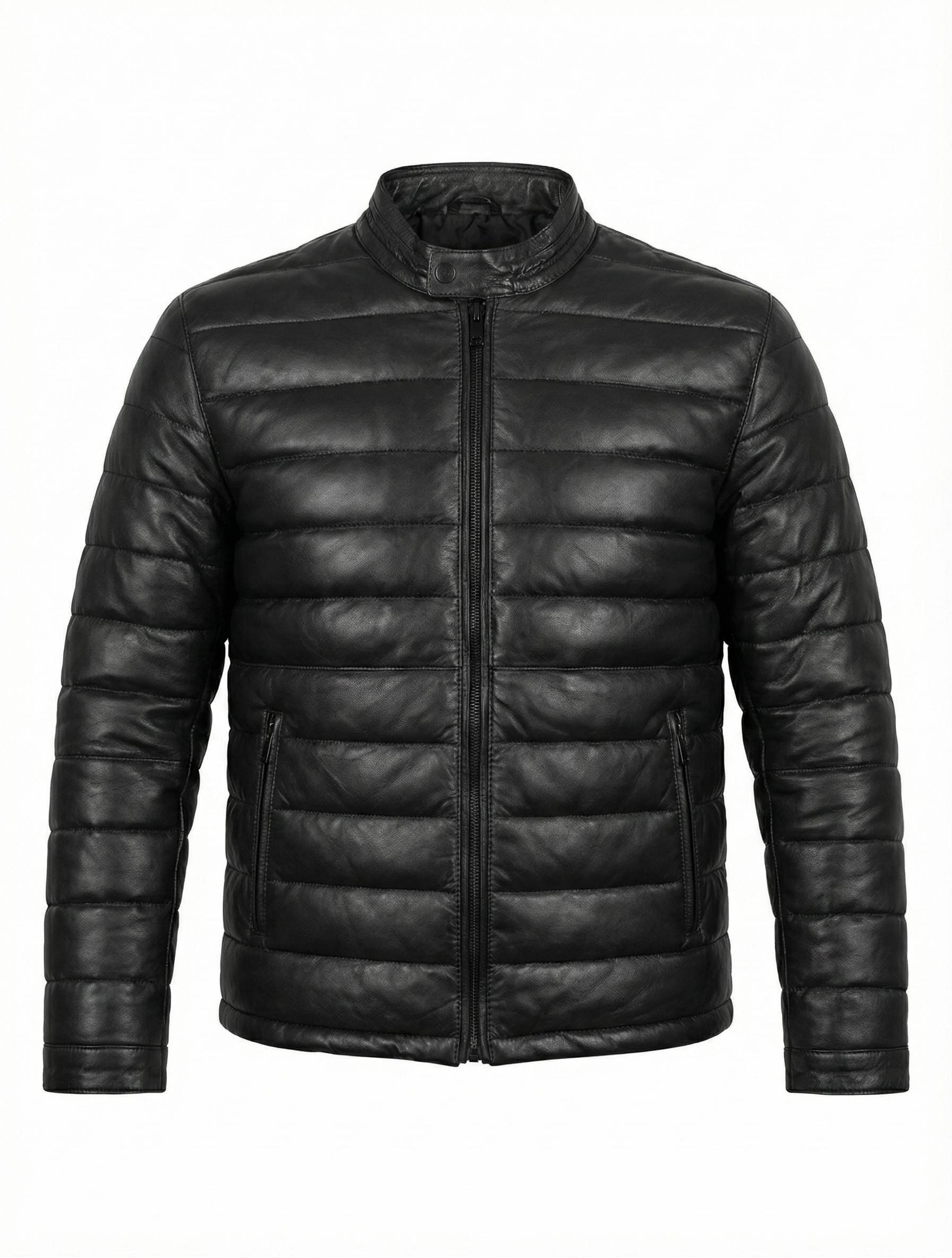 Real Leather Padded Puffer Quilted Winter Jacket FDU-1052 | Majestic Leather — front view | Majestic Leather UK