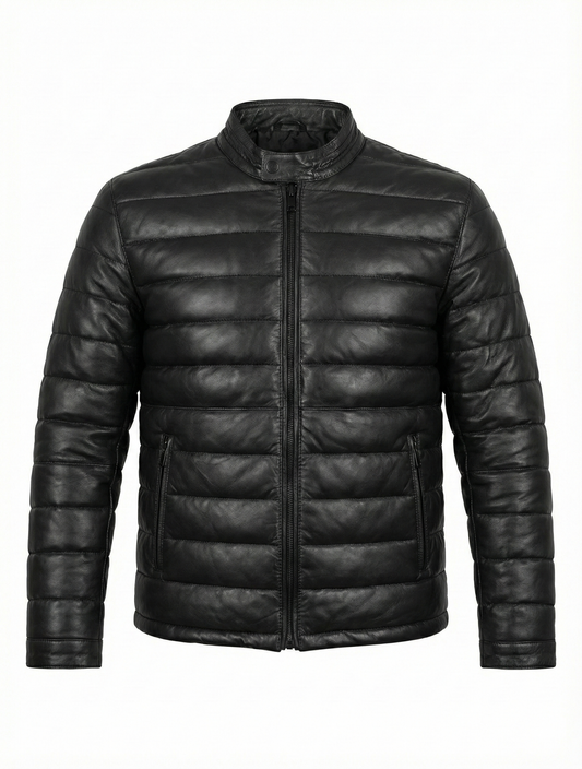 Real Leather Padded Puffer Quilted Winter Jacket FDU-1052 | Majestic Leather — front view | Majestic Leather UK