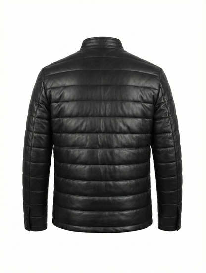 Real Leather Padded Puffer Quilted Winter Jacket FDU-1052 | Majestic Leather — back view | Majestic Leather UK