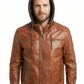 Biker Hooded Bomber Lambskin Leather Jacket Style - 1091 | Majestic Leather — front view | Majestic Leather UK