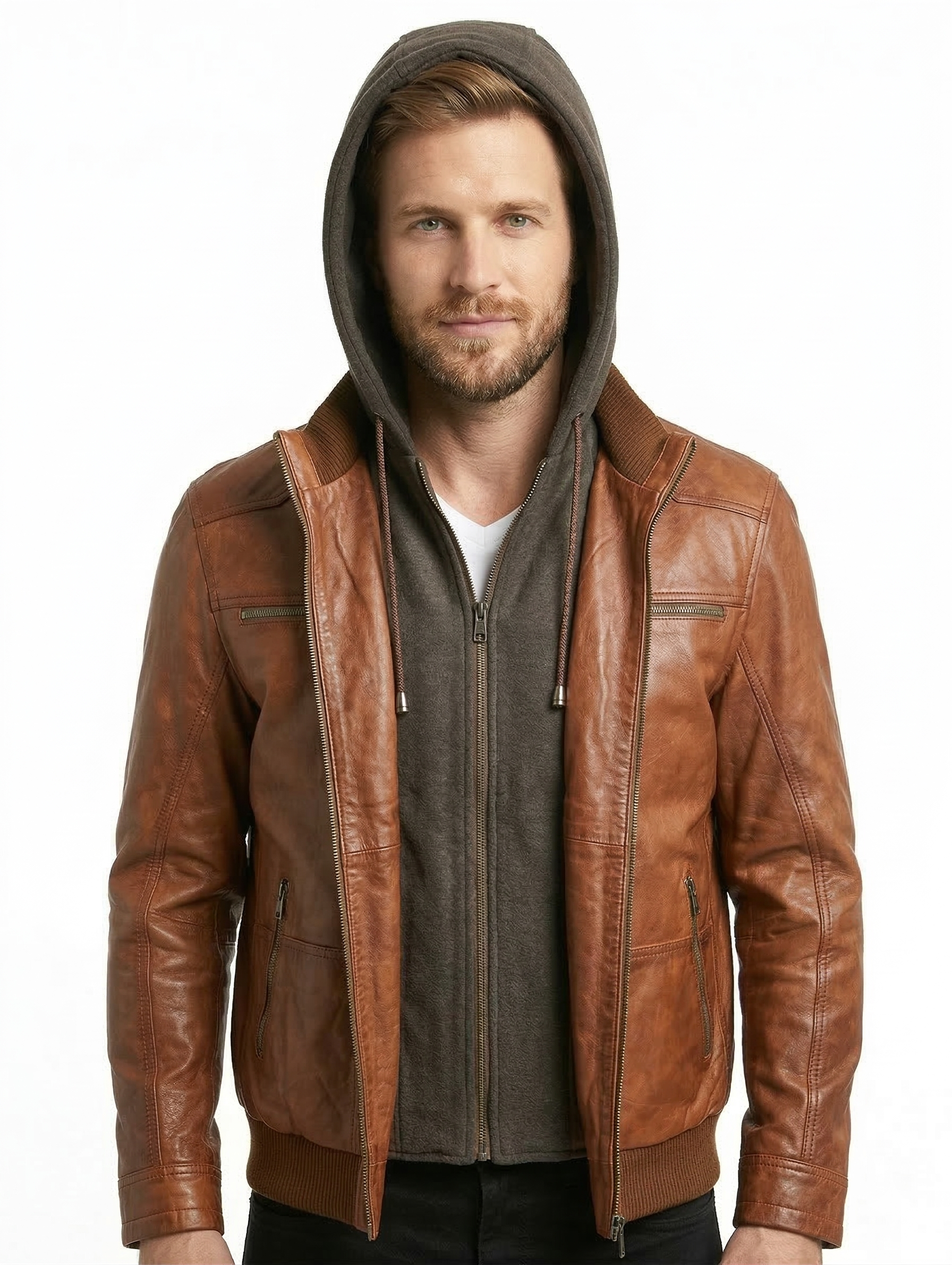 Biker Hooded Bomber Lambskin Leather Jacket Style - 1091 | Majestic Leather — back view | Majestic Leather UK