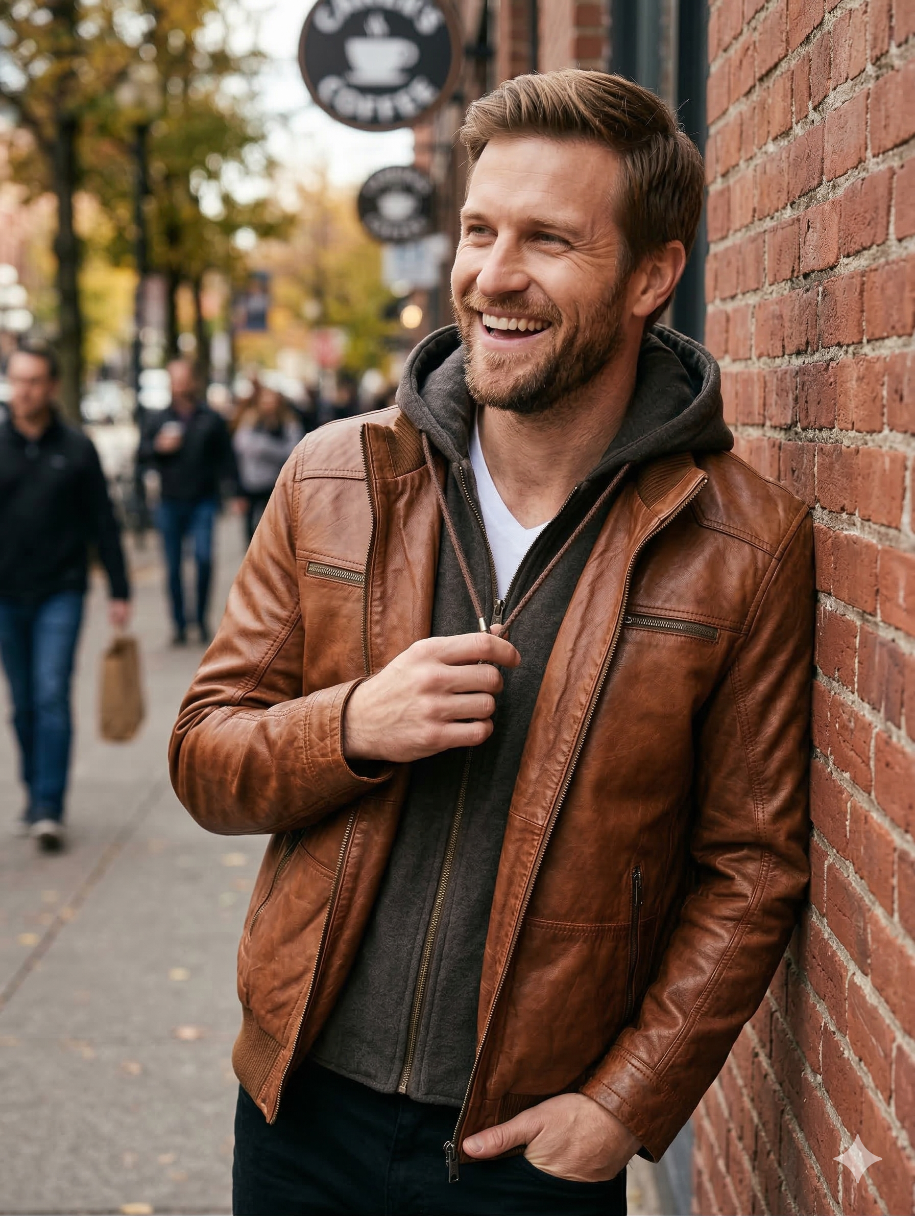 Biker Hooded Bomber Lambskin Leather Jacket Style - 1091 | Majestic Leather — side profile | Majestic Leather UK