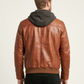 Biker Hooded Bomber Lambskin Leather Jacket Style - 1091 | Majestic Leather — collar detail | Majestic Leather UK