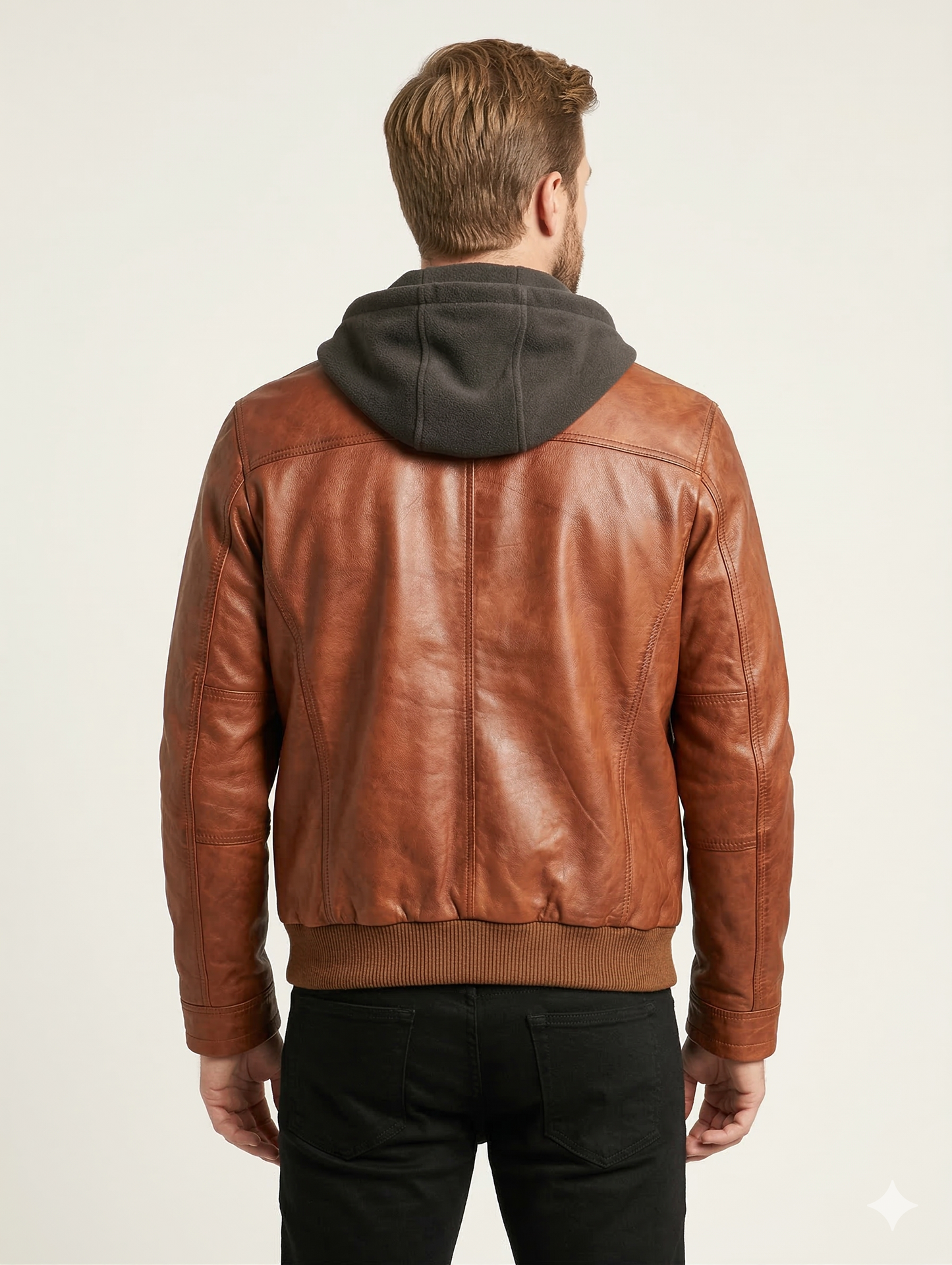 Biker Hooded Bomber Lambskin Leather Jacket Style - 1091 | Majestic Leather — collar detail | Majestic Leather UK