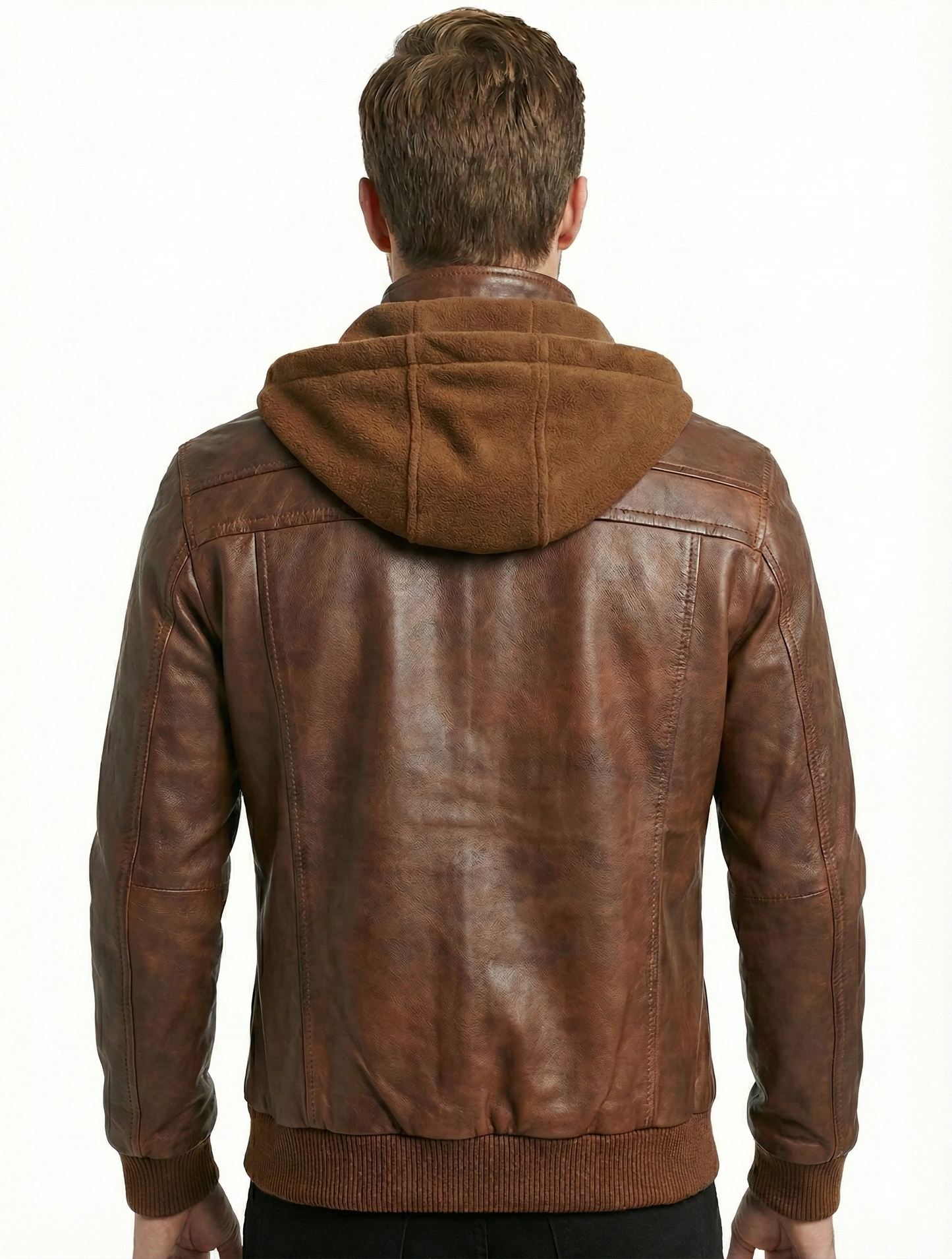 Biker Hooded Bomber Lambskin Leather Jacket Style - 634 | Majestic Leather — side profile | Majestic Leather UK