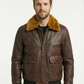 Men's Bomber G-1 Navy Real Leather Jacket with Removable Fur - Style 576-C — front view | Majestic Leather UK