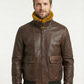 Men's Bomber G-1 Navy Real Leather Jacket with Removable Fur - Style 576-C — side profile | Majestic Leather UK