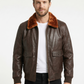 Men's Bomber G-1 Navy Real Leather Jacket with Removable Fur - Style 576-B — front view | Majestic Leather UK
