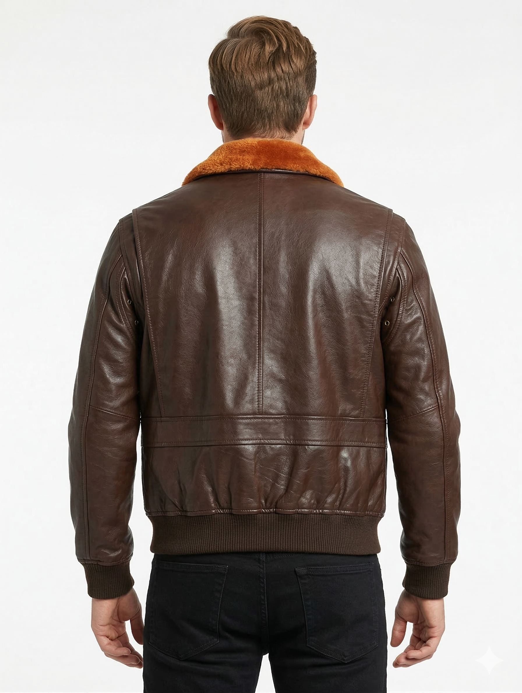 Men's Bomber G-1 Navy Real Leather Jacket with Removable Fur - Style 576-B — collar detail | Majestic Leather UK