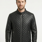 Men's Biker Cafe Racer Black Dimond Quilted Leather Jacket Style-786 — front view | Majestic Leather UK