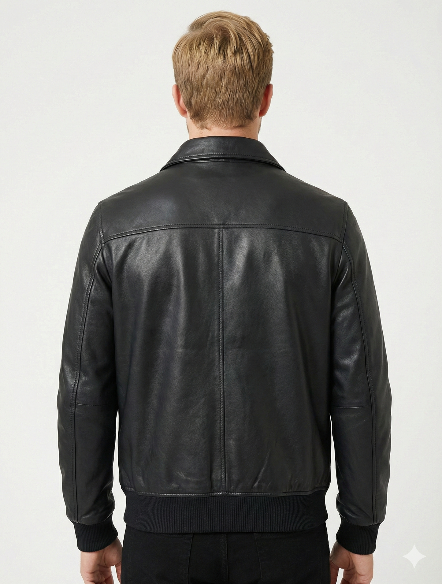 Men's Real Leather Bomber Jacket Style HRTN-382 | Majestic Leather — back view | Majestic Leather UK