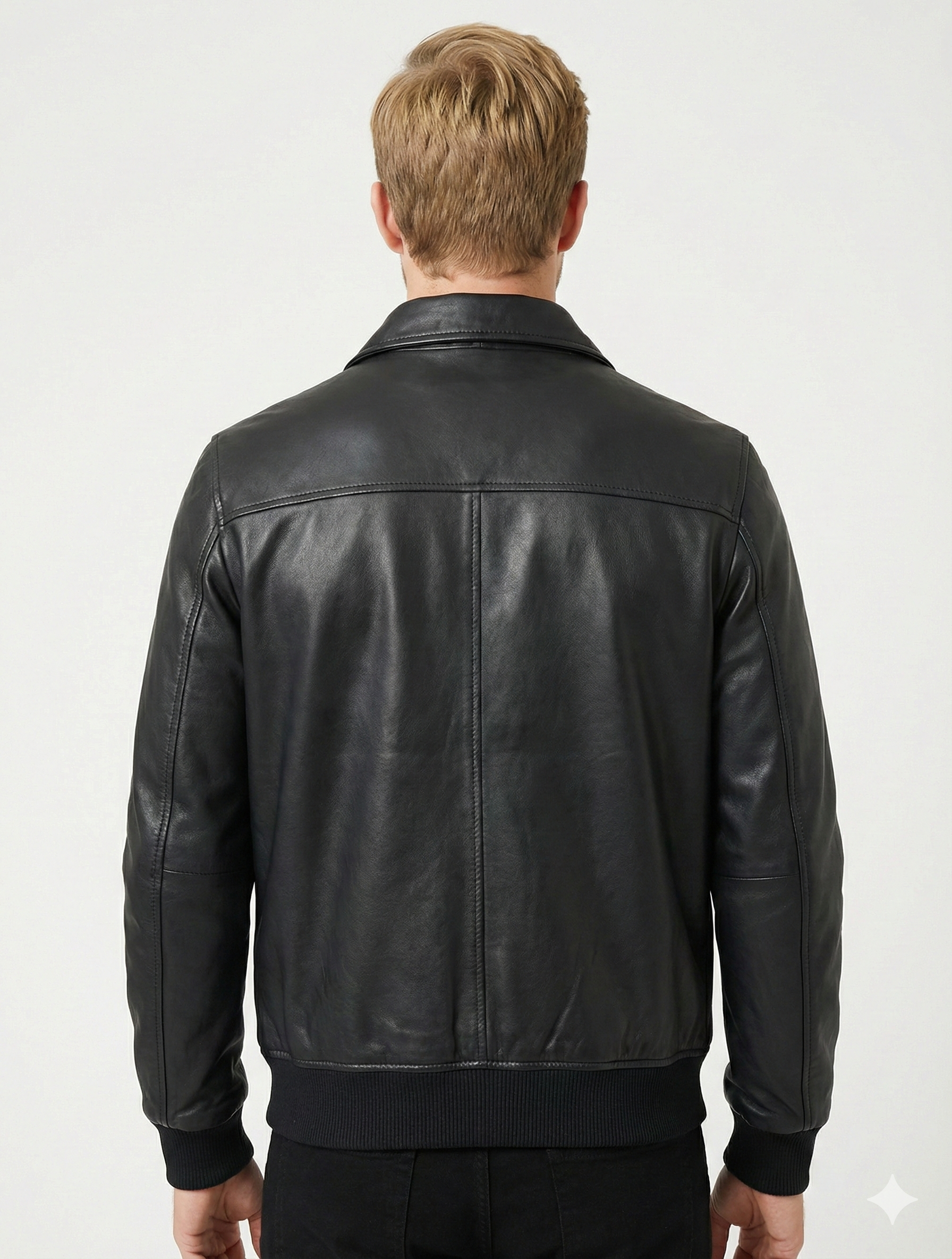 Men's Real Leather Bomber Jacket Style HRTN-382 | Majestic Leather — back view | Majestic Leather UK
