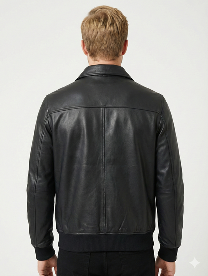 Men's Real Leather Bomber Jacket Style HRTN-382 | Majestic Leather — back view | Majestic Leather UK