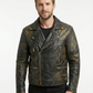 Men’s Black Biker Brando Quilted Real Leather Jacket Style - 1125 — front view | Majestic Leather UK